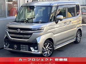 スペーシアカスタム 4WD ハイブリッドXSターボ 現行型 全方位モニター付9型メモリーナビゲーション フルセグTV BT接続 カープレイ 後席オットマン 両側自動ドア シートヒーター フロアマット サイドバイザー アダプティブクルコン スズキセーフティ 走行2900Km